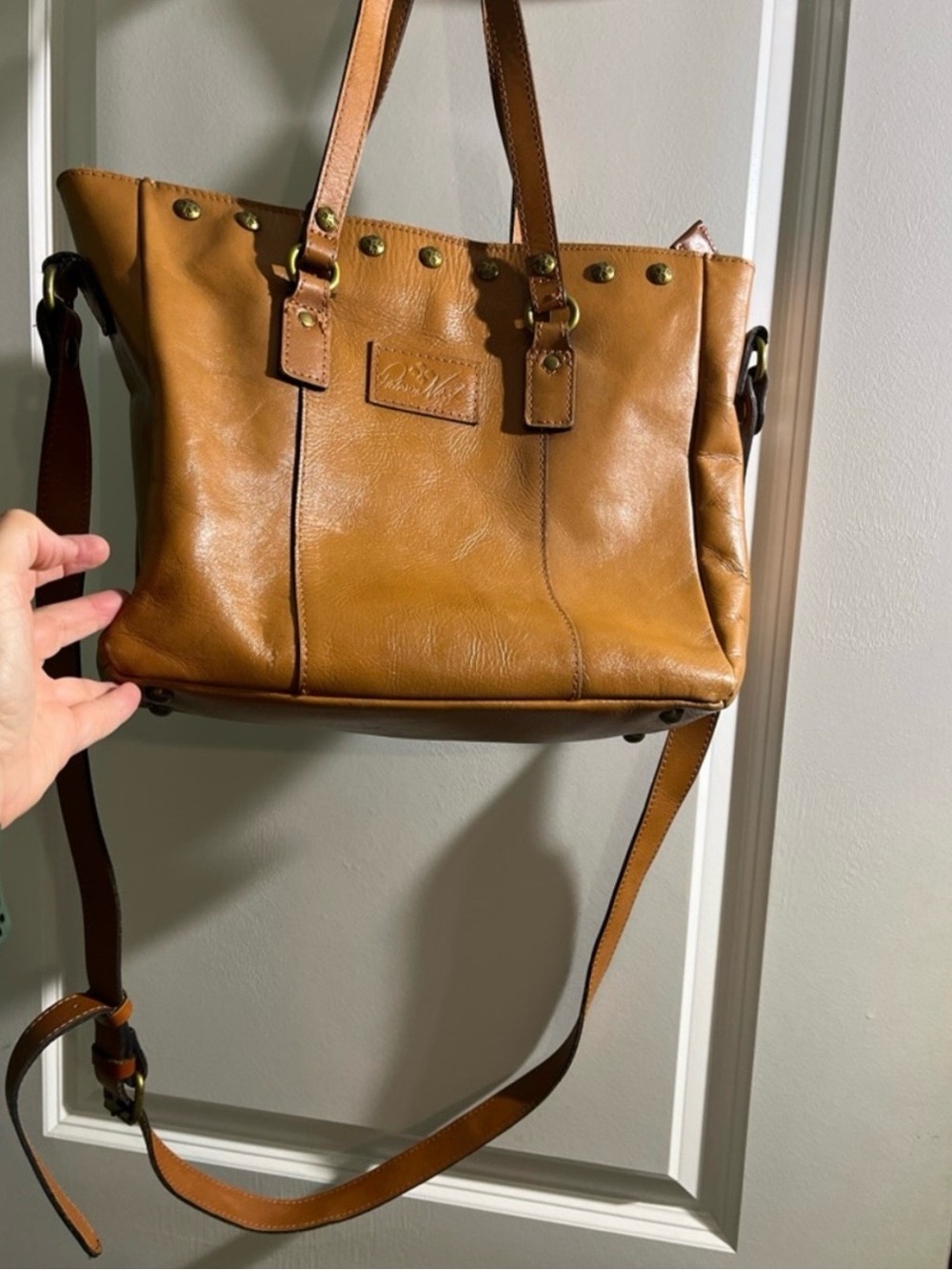 Patricia Nash Tan Leather Studded Shoulder Bag